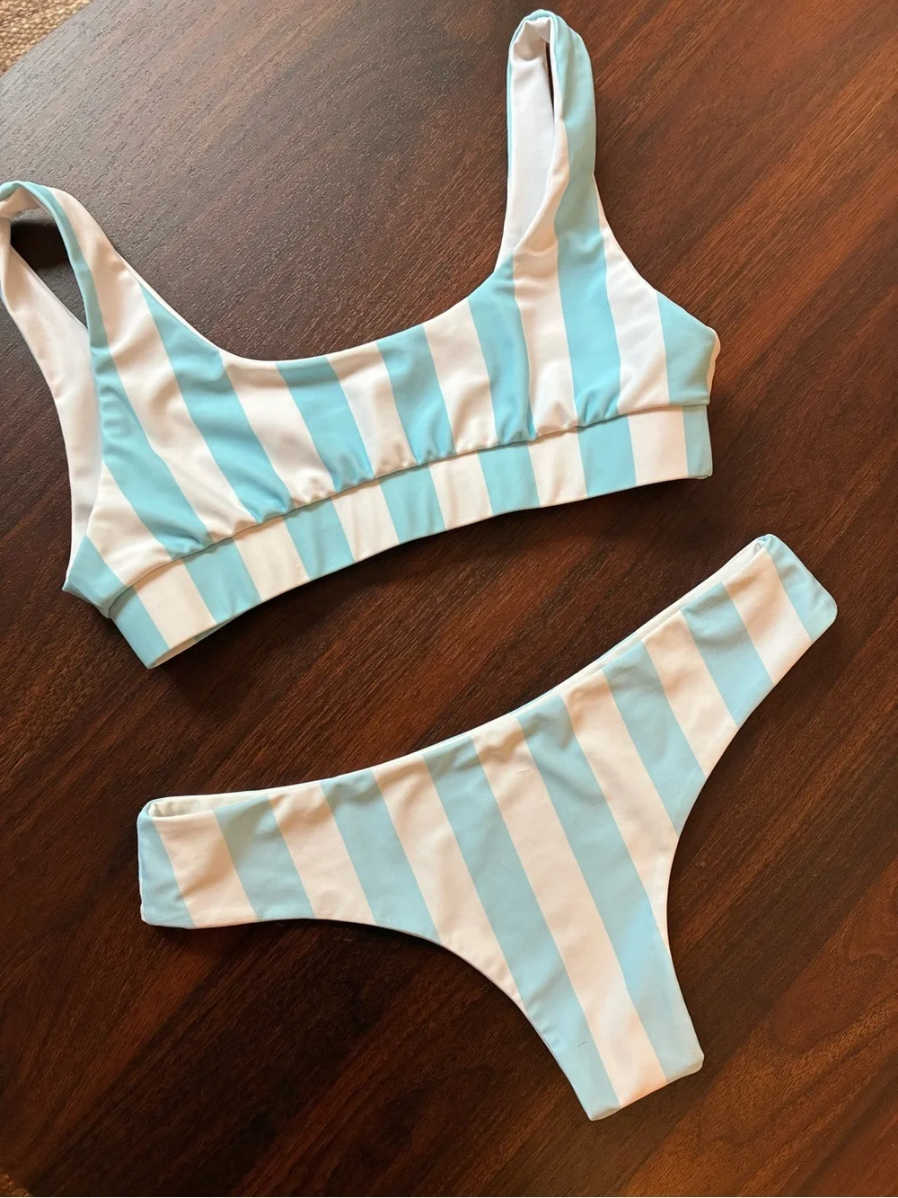 White & Sky Blue Cabana Stripe Bikini Set Size Small